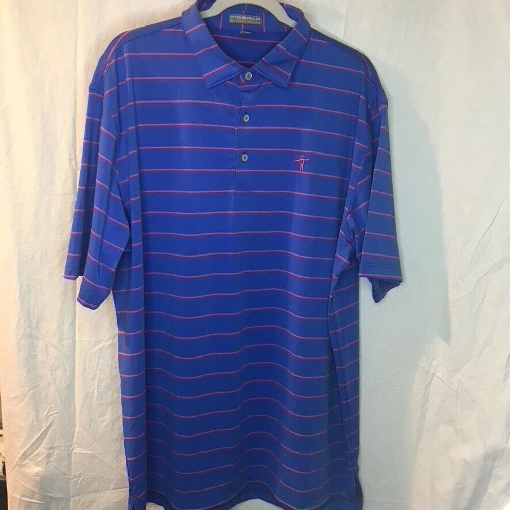 Peter Millar Polo XLarge Mens Summer Comfort Short Sleeve Blue/pink Stripes logo